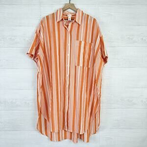 Lemlem x H&M Tunic Oversized Kaftan Shirt Dress Size M/L Striped Orange Beach